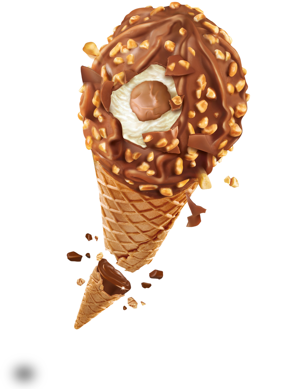 تصویر پی ان جی PNG بستنی قیفی شکلاتی با مغز بادام زمینی 