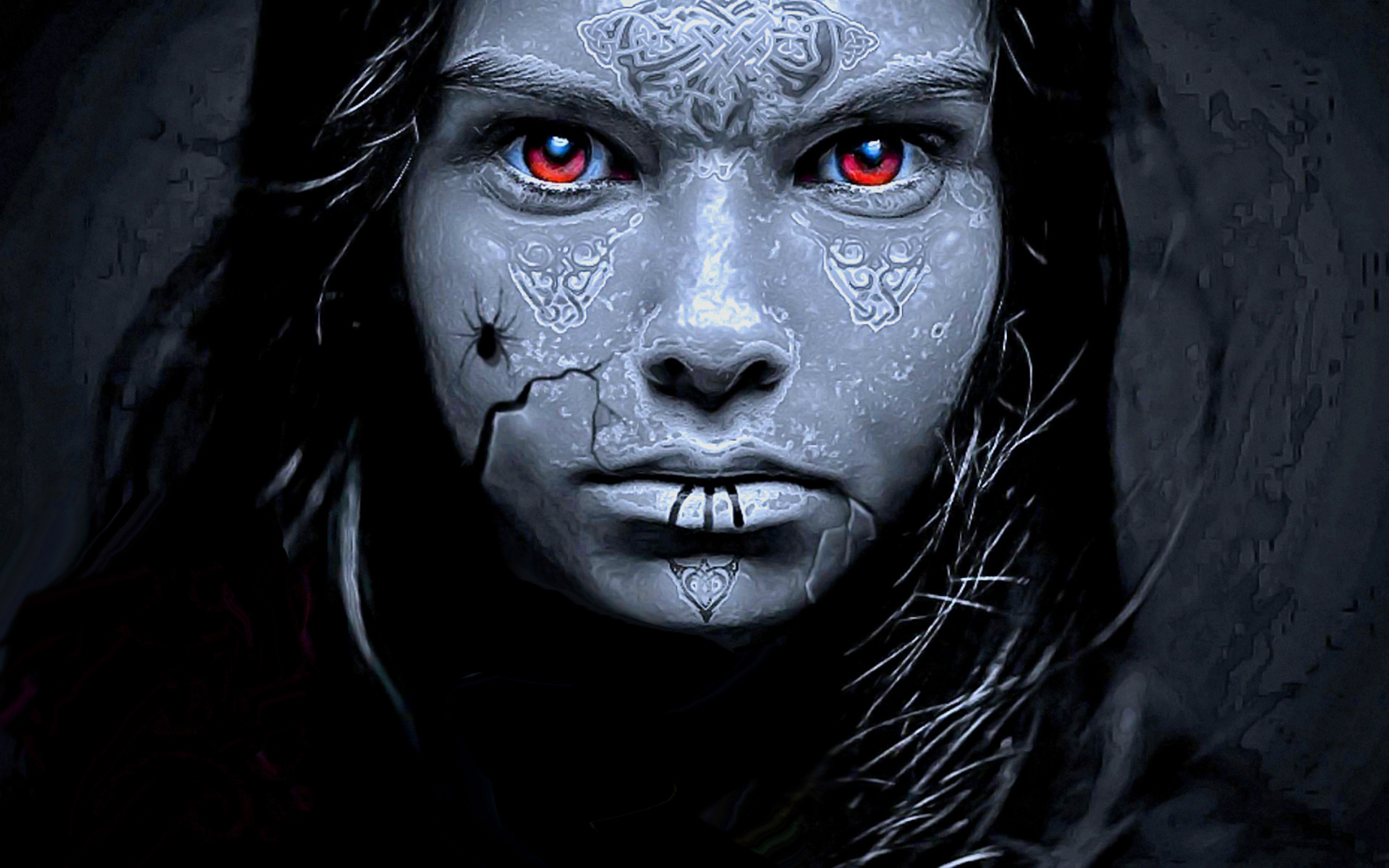 اثر دیجیتالی هنری دختر چشم قرمز در تعطیلات هالووین برای پروفایل و طراحی سایت
