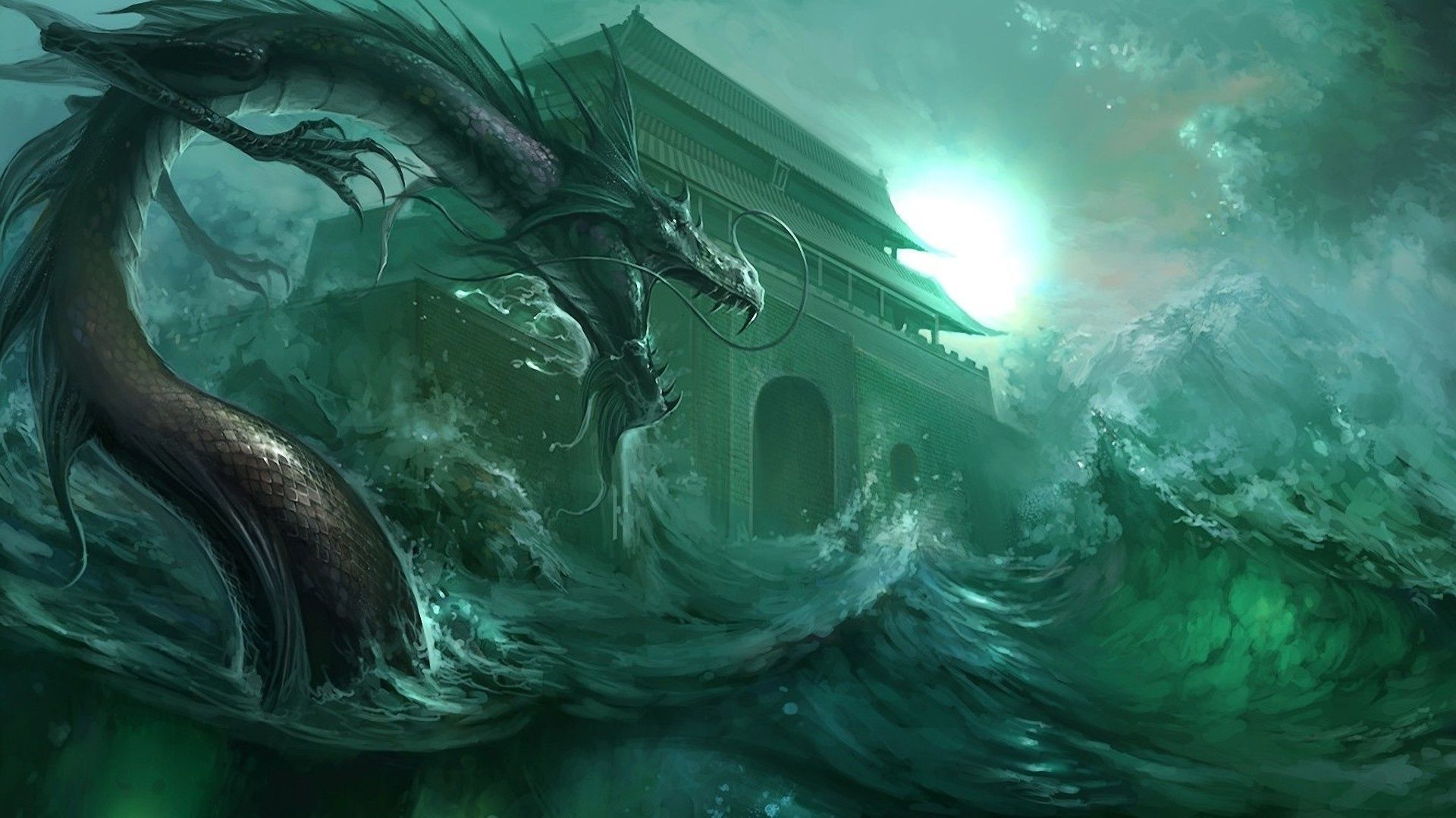  والپیپر فوق العاده زیبا از اژدها خطرناک و بلند در آب 