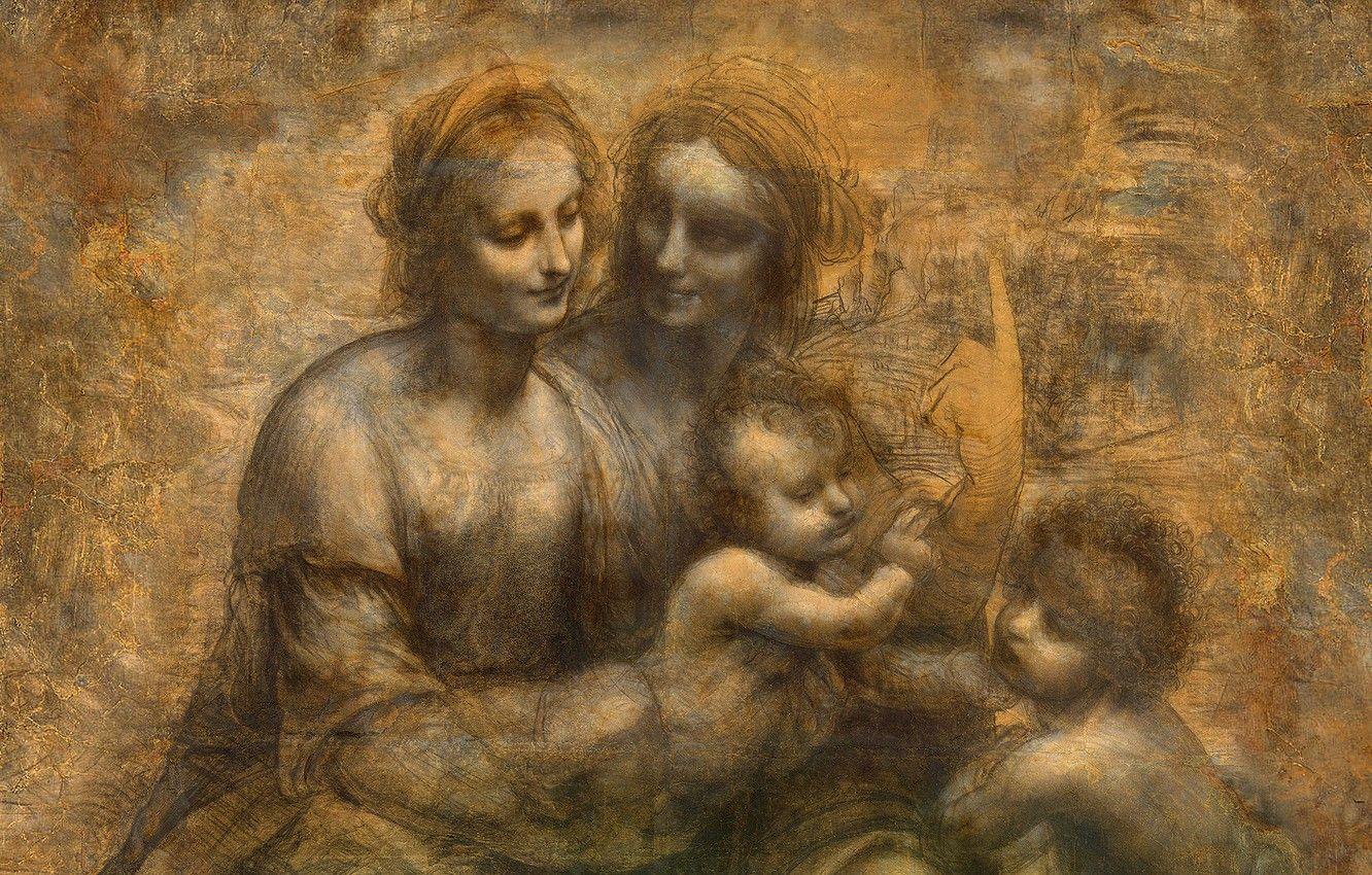 عکس استوک فول اچ دی از نقاشی باکره و کودک به همراه حنای تقدیس از لئوناردو داوینچی