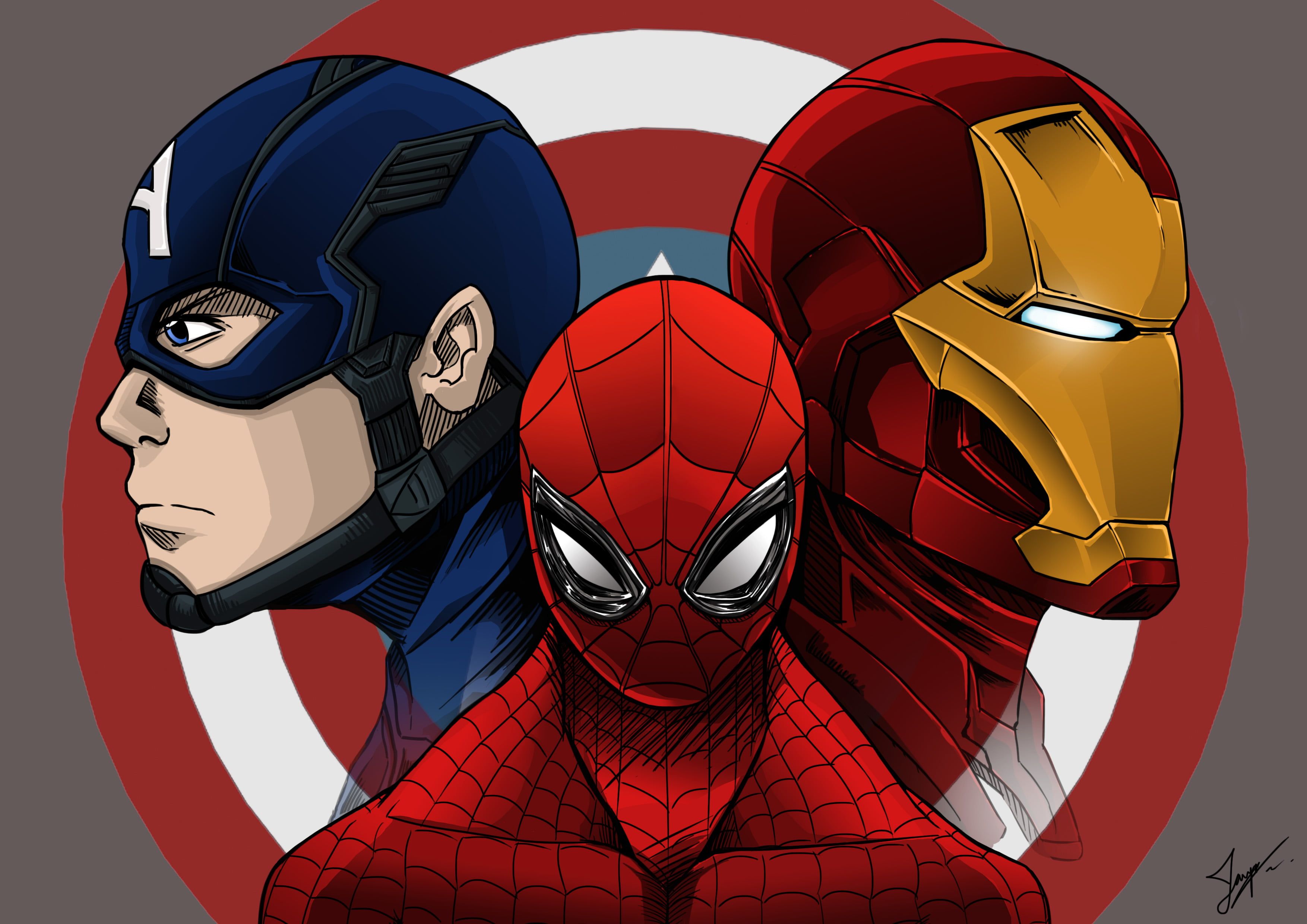 دانلود تصویر انیمیشن مرد عنکبوتی درکنار مرد آهنی و کاپیتان آمریکایی