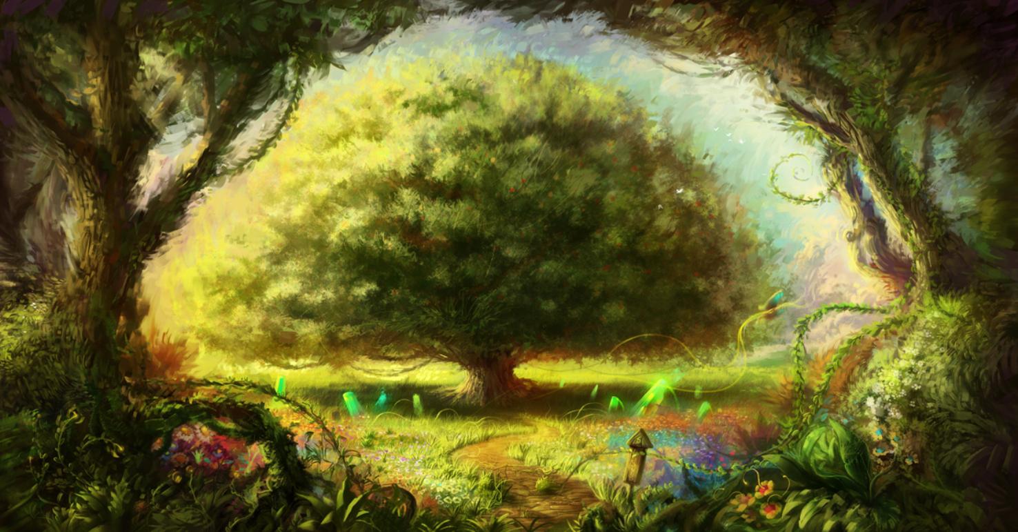 عکس پروفایل درخت زندگی شاداب در طبیعتی سرسبز و رویایی