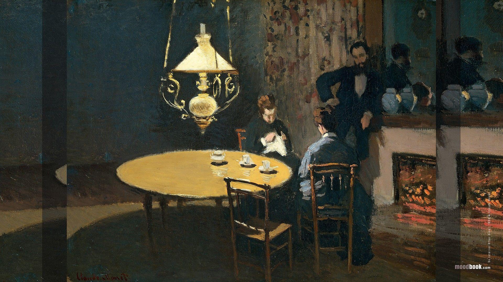 تابلو نقاشی پس از شام کلود مونه نقاش فرانسوی به سال ۱۸۶۹ میلادی
