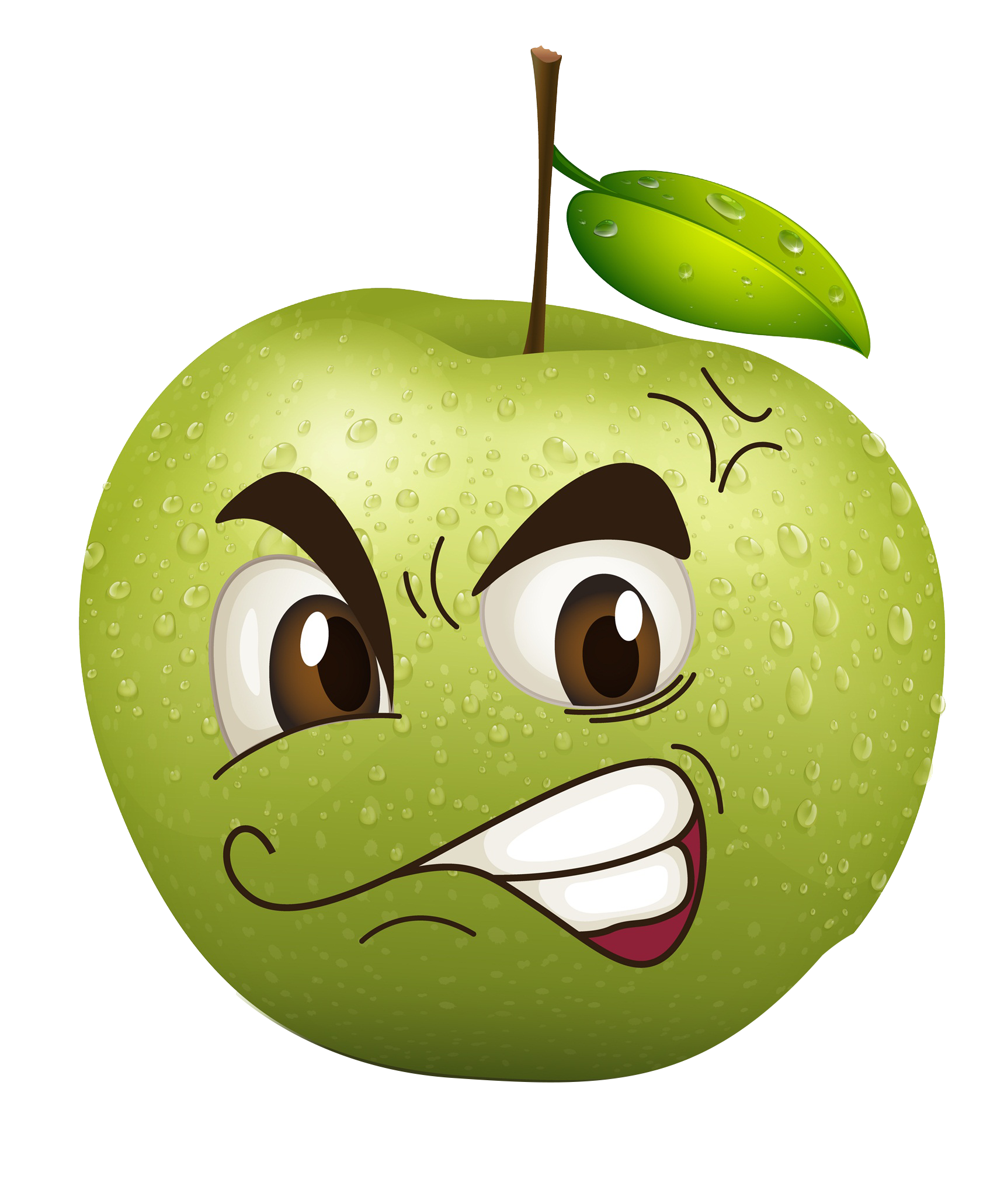 دانلود وکتور سیب سبز کارتونی عصبانی برای برنامه ادیت