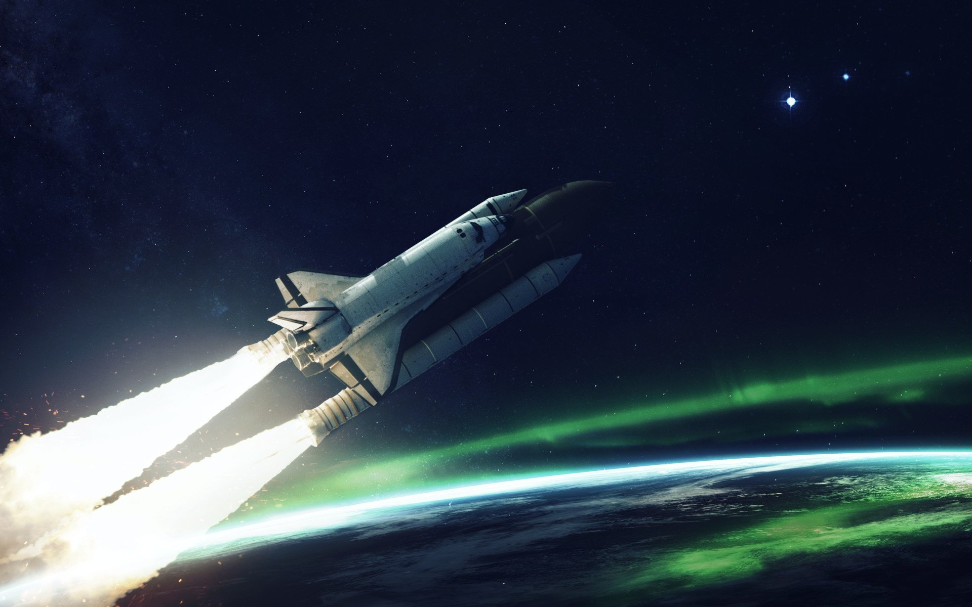 دانلود تصویر کامپیوتری و کارتونی موشک در حال پرواز در فضا 