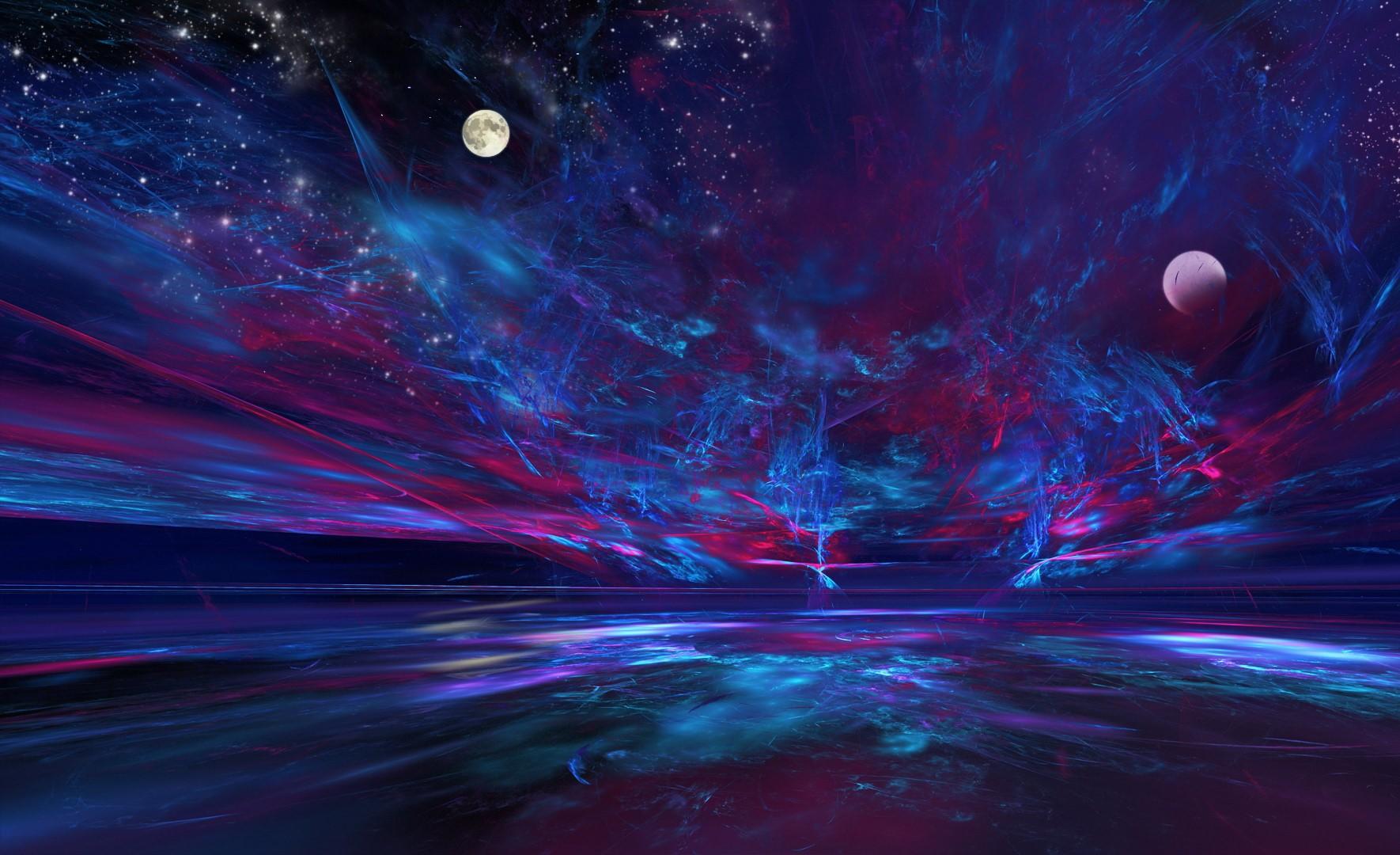 رویایی ترین نقاشی سبک سوررئالیسم از آسمان شب به همراه سیاره ها 