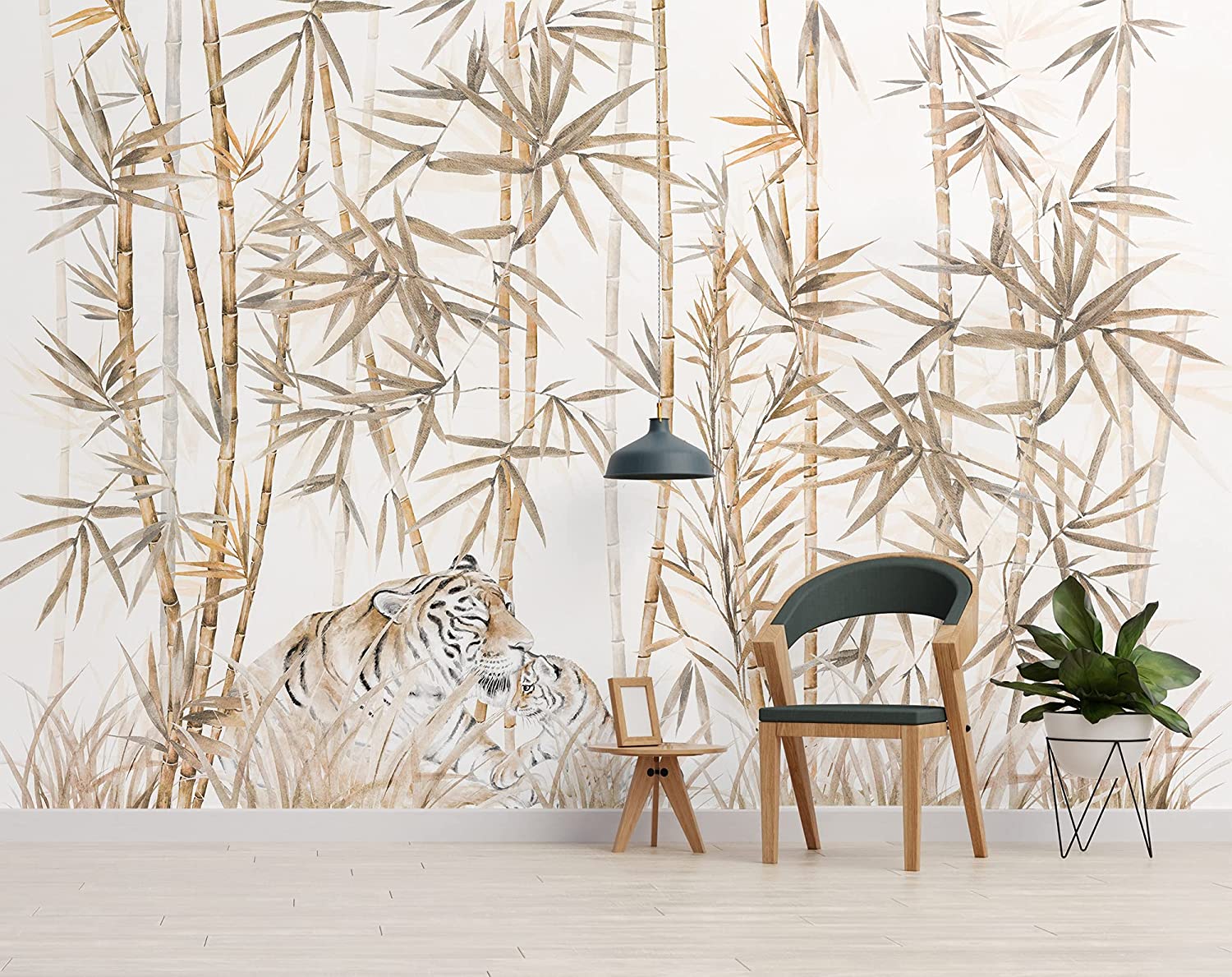 کاغد دیواری مدرن و کلاسیک با طرح درختان بامبو قهوه ای رنگ 