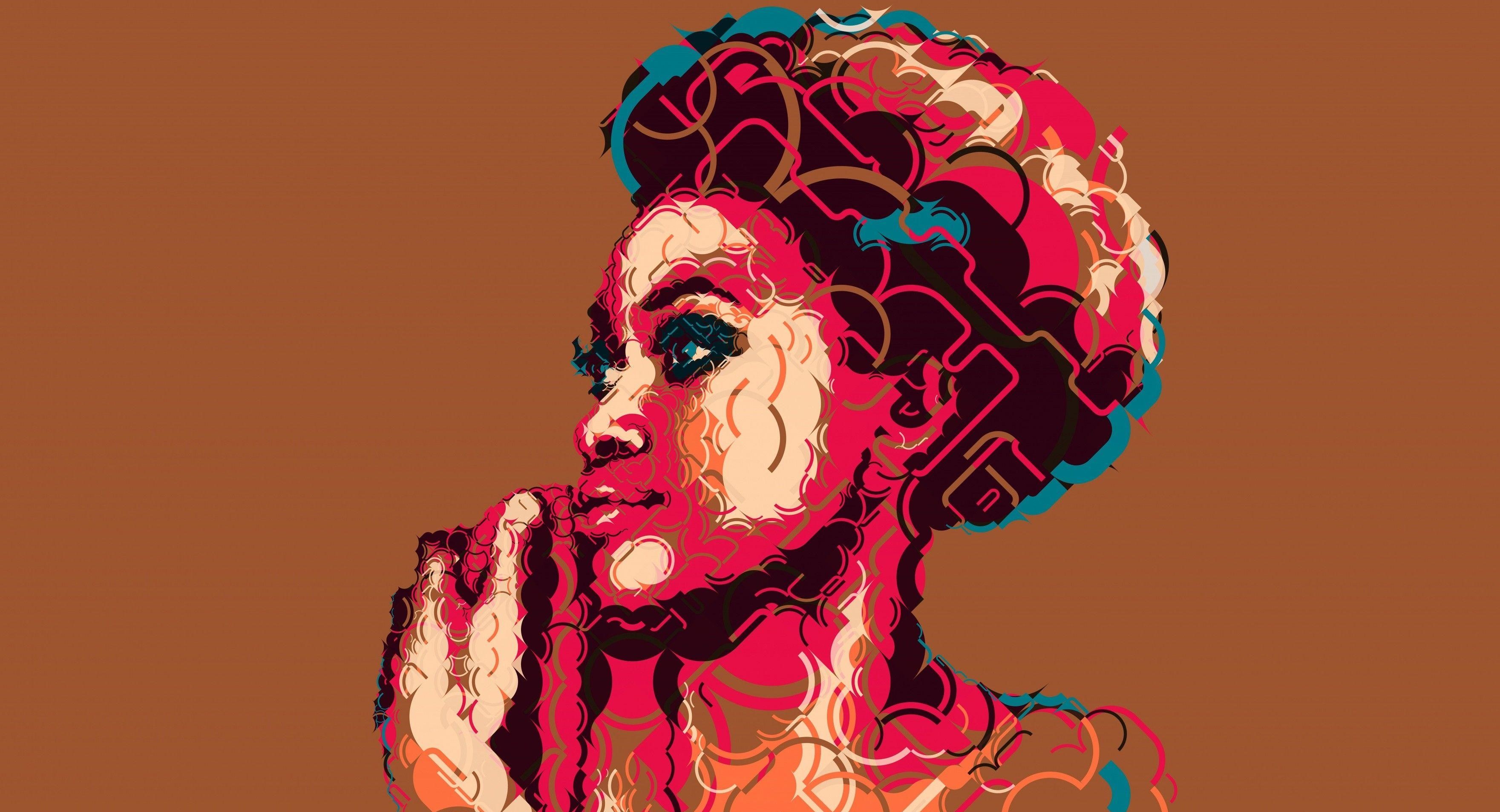 تصویر زمینه رنگ هنری فرکتال پرتره زن آفریقایی دکوراسیون هنری خانه اتاق نشیمن