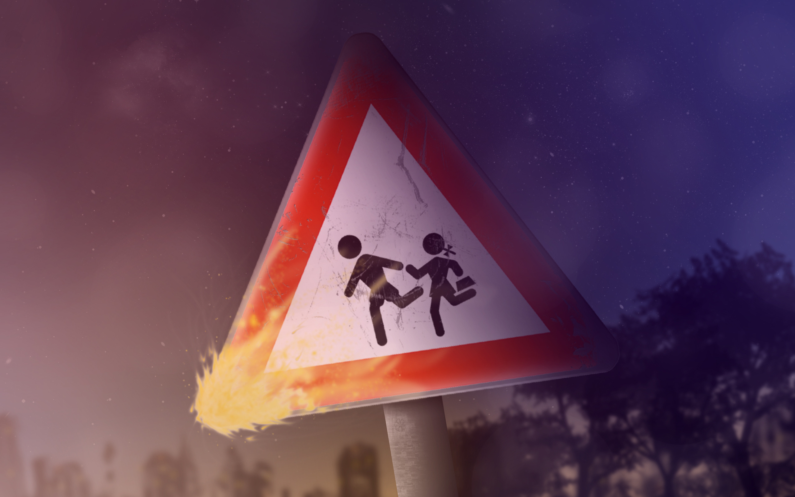 عکس تابلوهای اخطاری آتش گرفته جهت آموزش راهنمایی و رانندگی