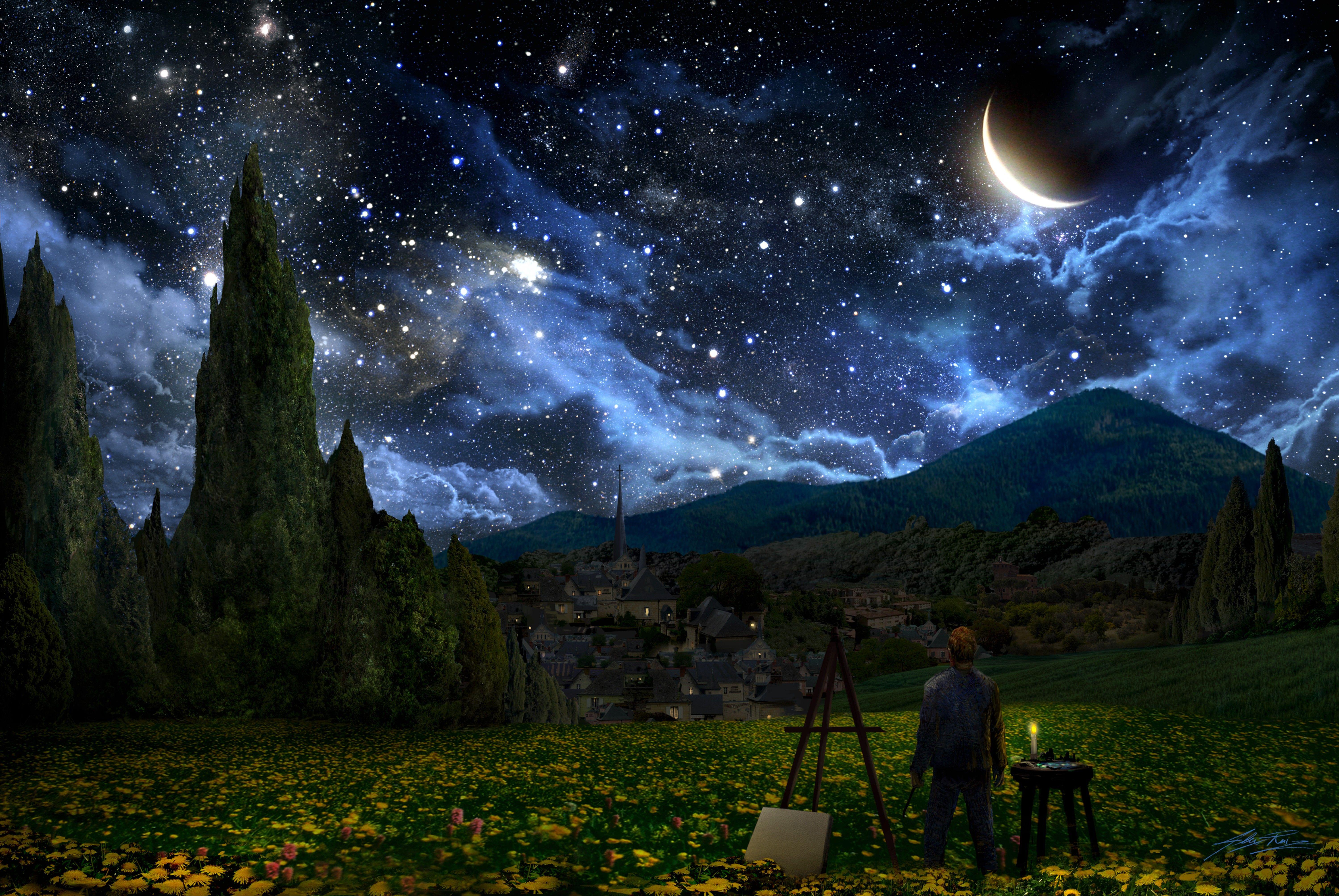 دانلود نقاشی معروف ونسان ون گوگ به نام شب پرستاره 