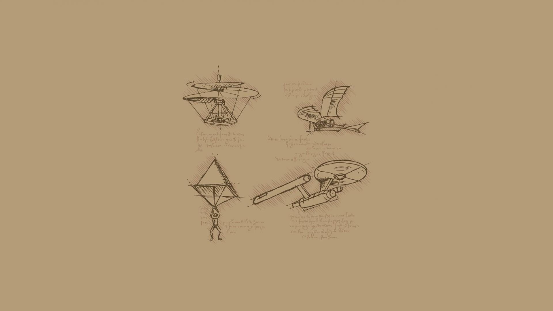 نسخه مینیاتوری چتر نجات هرون شکل لئوناردو داوینچی و ماشین پرنده از اختراعات لئوناردو داوینچی