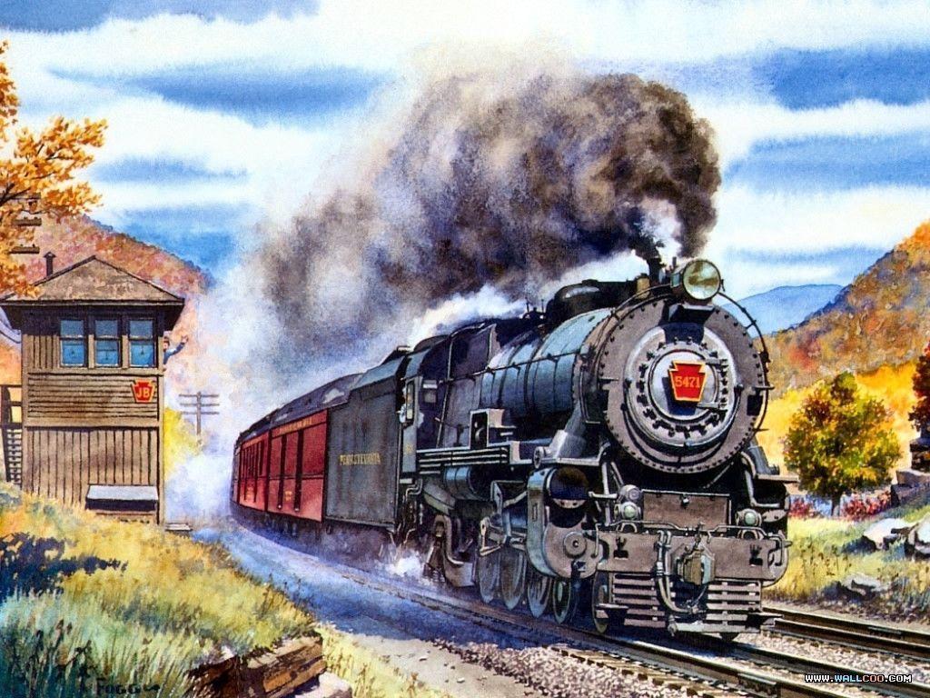 نقاشی فوق العاده قشنگ لوکوموتیو قطار در طبیعت با کیفیت بالا 4K