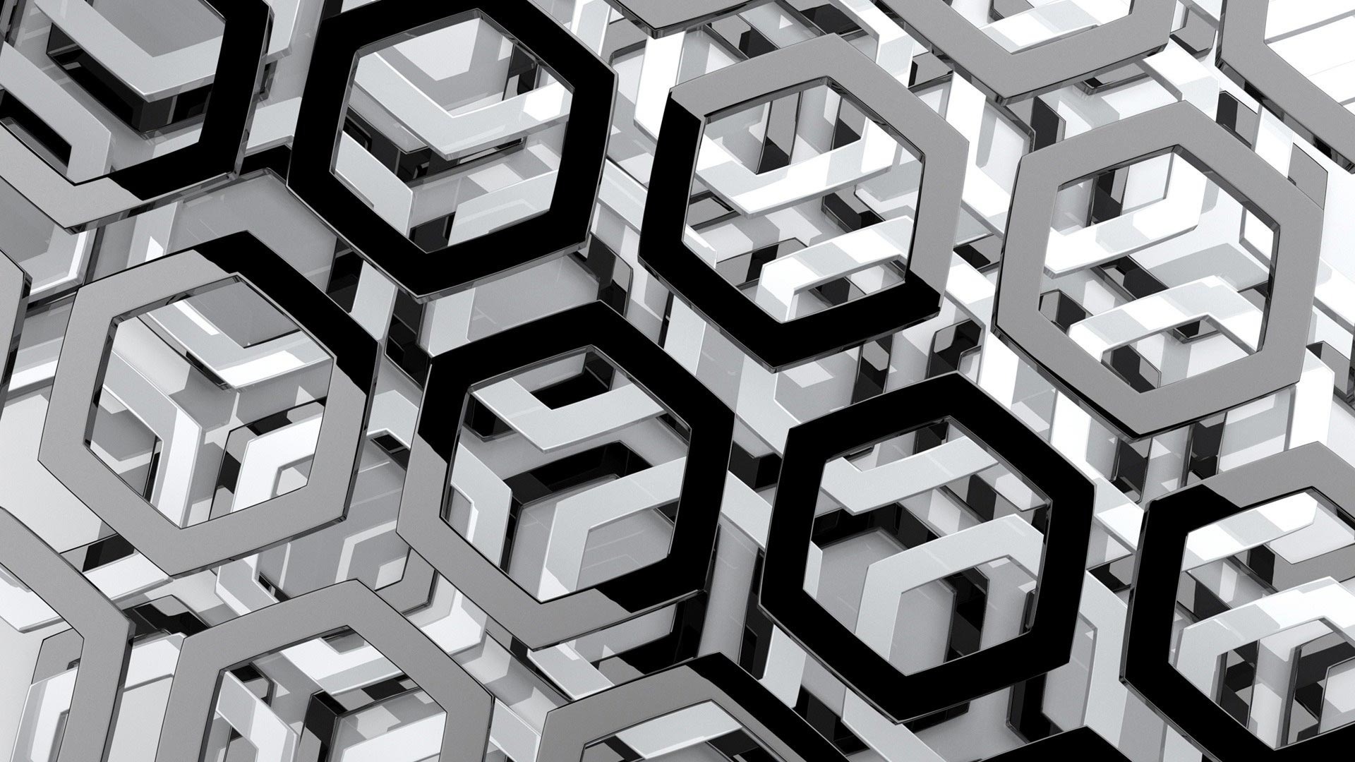 تصویر زمینه سه بعدی از اشکال هندسی و متقارن شش ضلعی