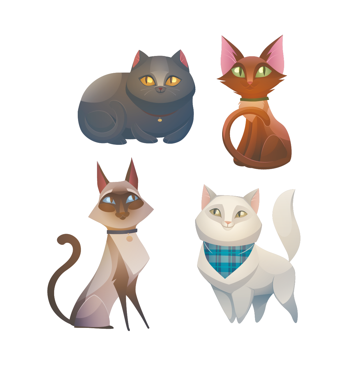 تصویر پی ان جی انیمیشنی گربه با رنگ های مختلف 