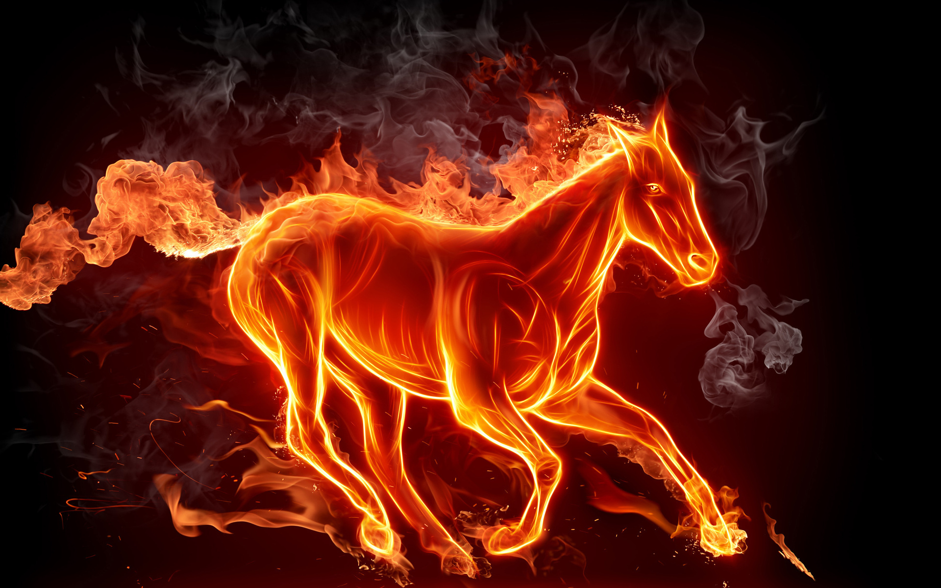 والپیپر هنری و رویایی اسب آتش گرفته جلوه ای از واقعیت و خیال 