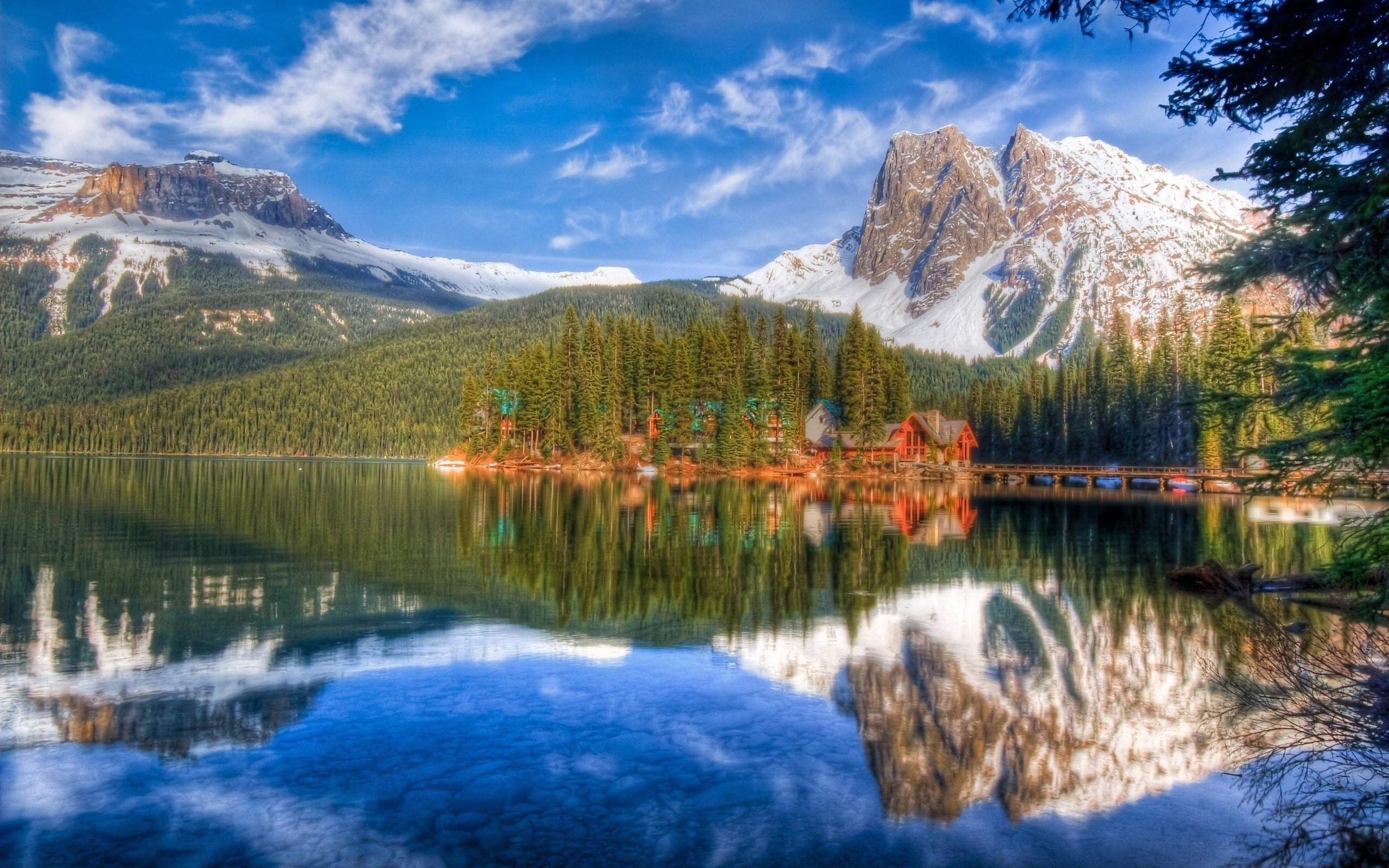 منظره ای زیبا با دریاچه ای در جنگل و کوه های مرتفع سفیدپوش برای پروفایل واتساپ