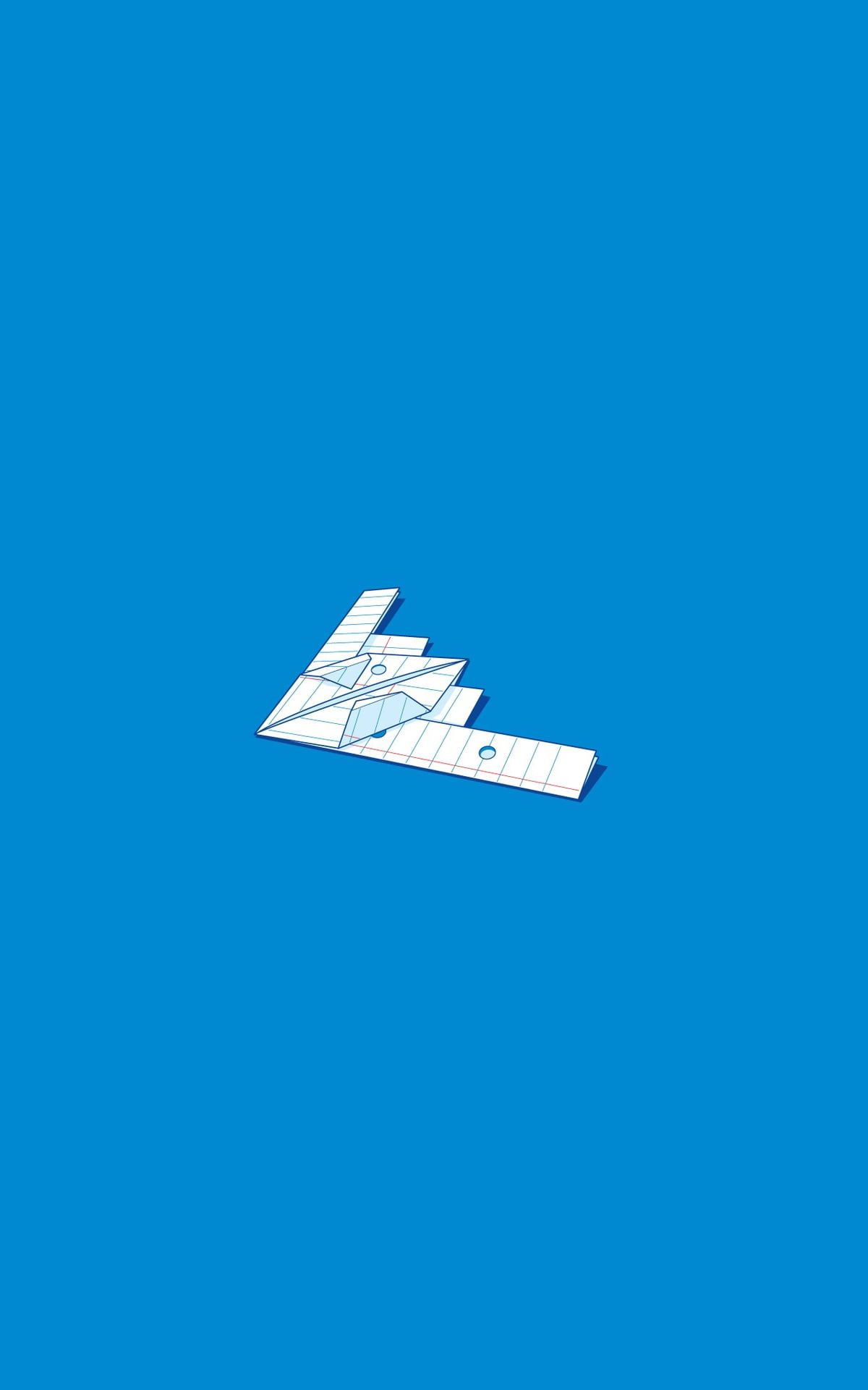 عکس هواپیمای کاغذی سفید رنگ روی صفحه آبی برای پروفایل هنری