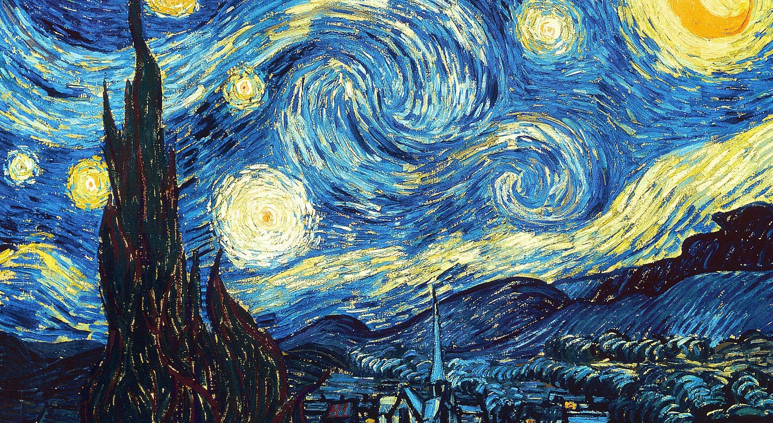 تصویر بسیار زیبای نقاشی شب پر ستاره اثر ونسان ون گوگ