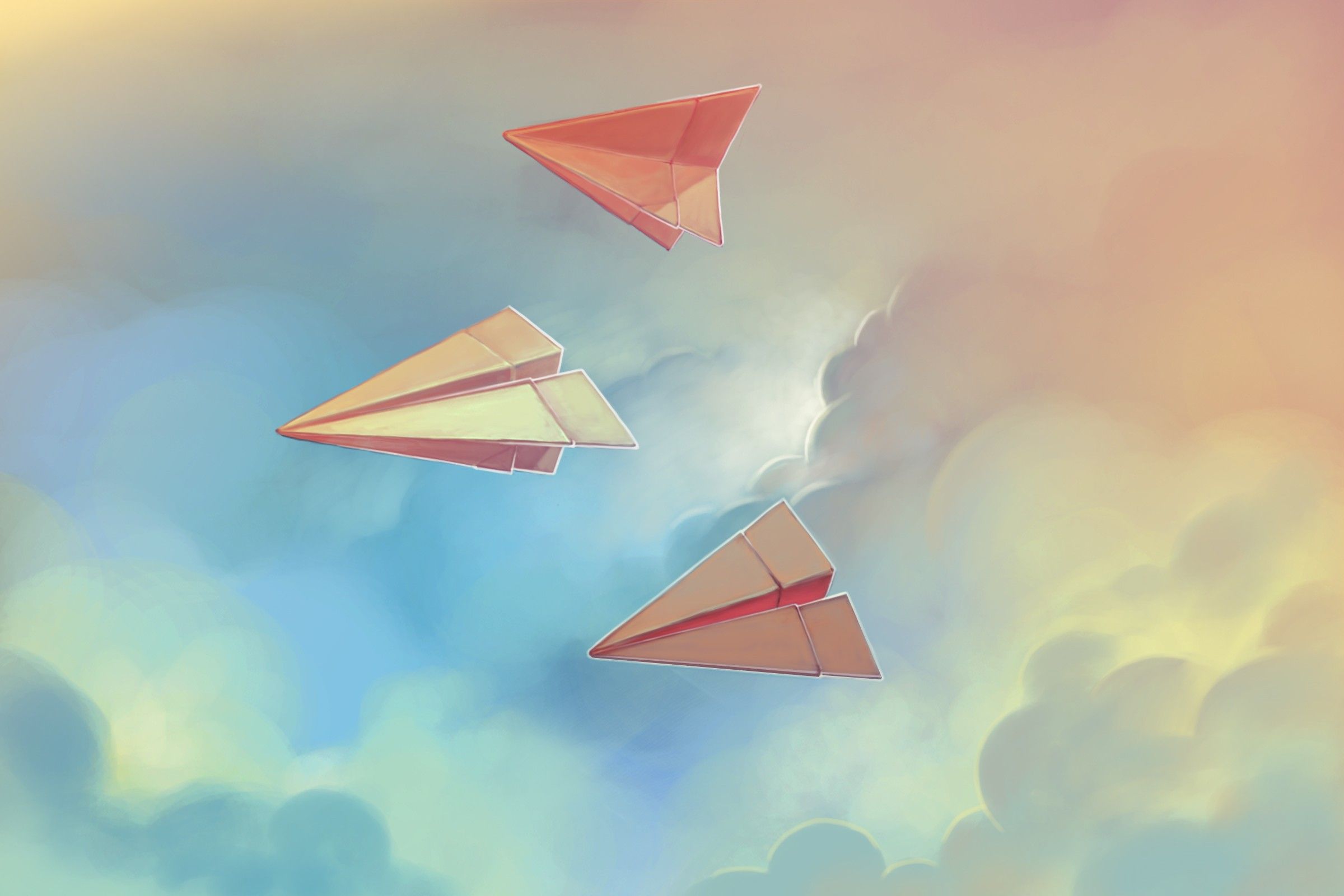 نقاشی 3D موشک های کاغذی جالب در آسمان ابری برای پروفایل  