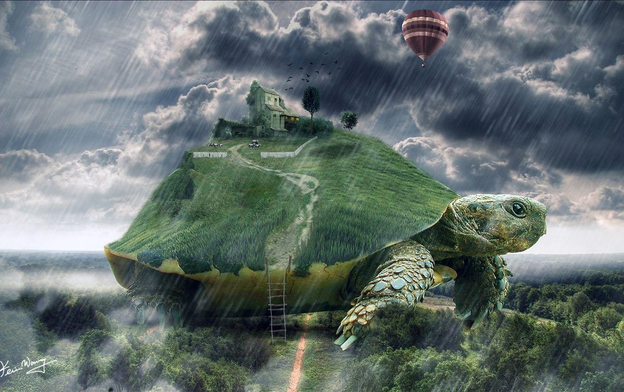 عکس نقاشی کیوت و بازمه لاکپشت غول پیکر به سبک سورئال