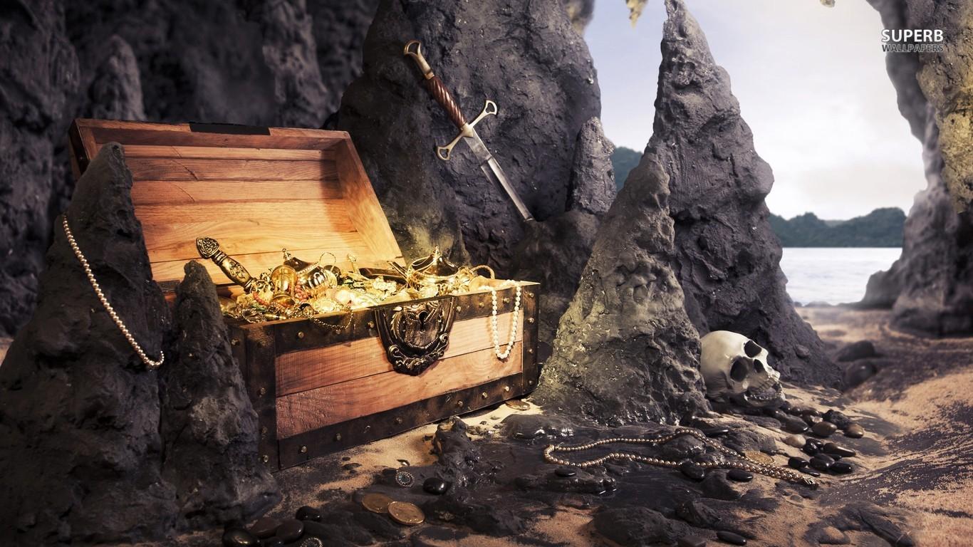 تصویر انیمیشنی صندوقچه گنج جواهرات در داستان دزدان دریایی