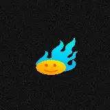 عکس ایموجی لبخند مصنوعی با شعله های آبی آتش کارتونی