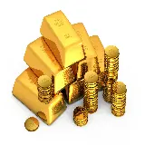 چاپ قاب موبایل و گوشی والپیپر از شمش های مرتب چیده شده در کنار سکه های طلا 