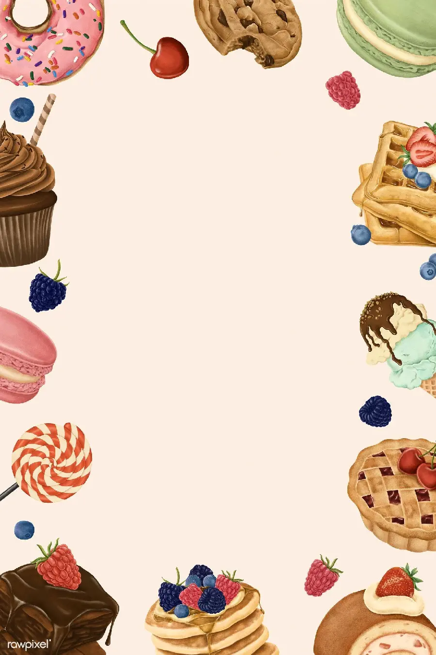 دانلود والپیپر ساده با قاب طرح کیک و شیرینی خوشمزه گرافیکی مخصوص نوشتن متن و کاور پاور پوینت و هایلایت استوری 