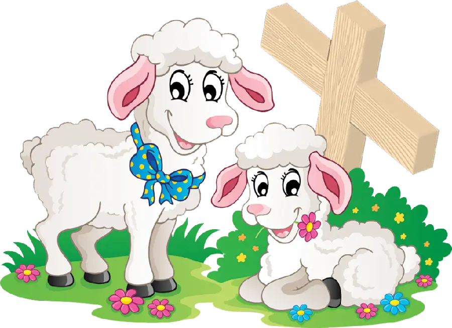 دانلود عکس پی ان جی png نقاشی گوسفند مادر و فرزند شاد و شنگول 