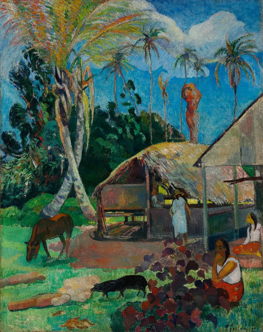 تصویر فول اچ دی از نقاشی چشم انداز روستا اثر پل گوگن نقاش معروف فرانسوی 