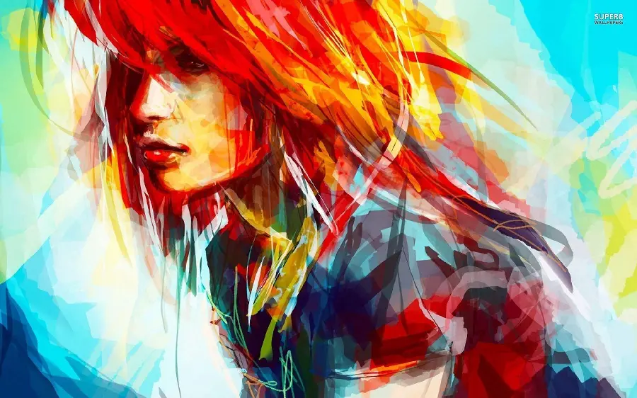 دانلود عالی ترین عکس انتزاعی دختر با موهای باز قرمز 