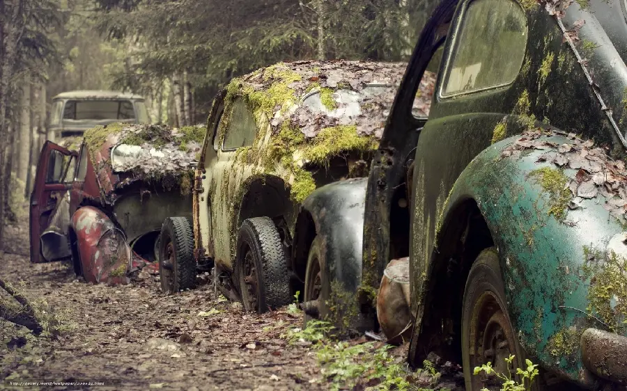 عکس زمینه از خودروهای قدیمی در گورستان ماشین ها
