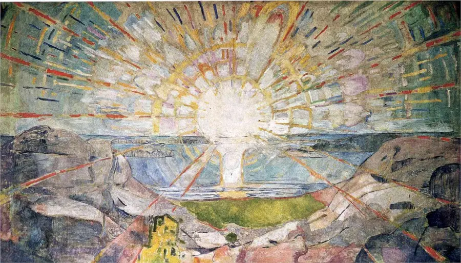 تصویر زمینه از نقاشی خورشید اثر ادوارد مونک ۱۹۱۱-۱۹۱۰