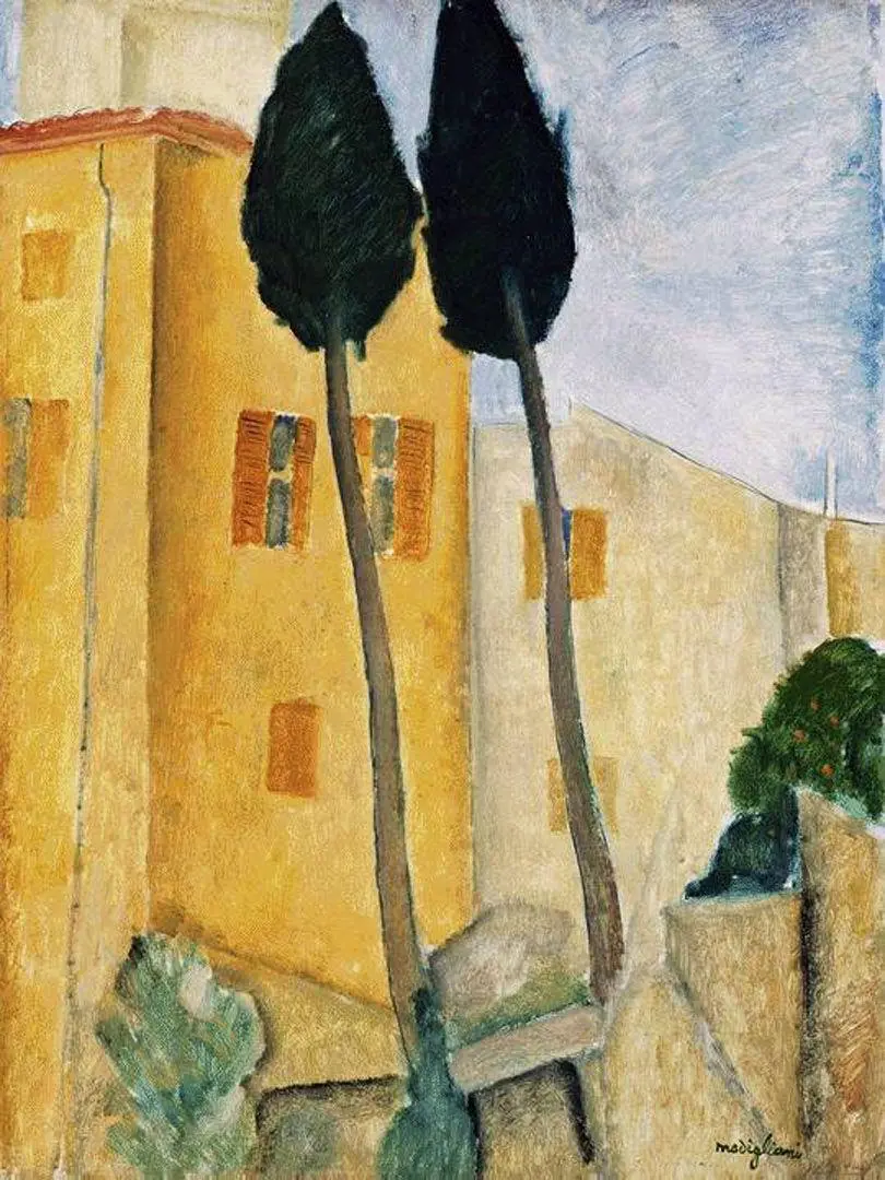 Cypress Trees and House, 1919 اثر Amedeo Modigliani