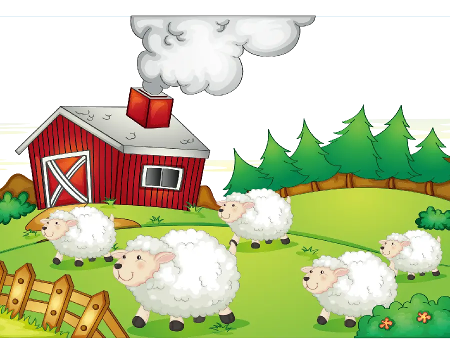 عکس بدون زمینه نقاشی مزرعه پر از گوسفند کارتونی با فرمت PNG پی ان جی 