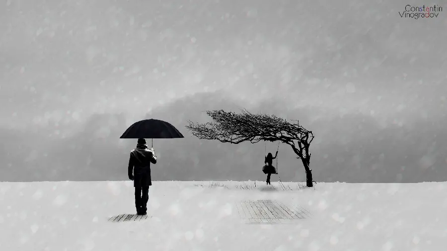 عکس زمینه و پروفایل مینیمال طرح چتر برفی در زمستان رویایی 