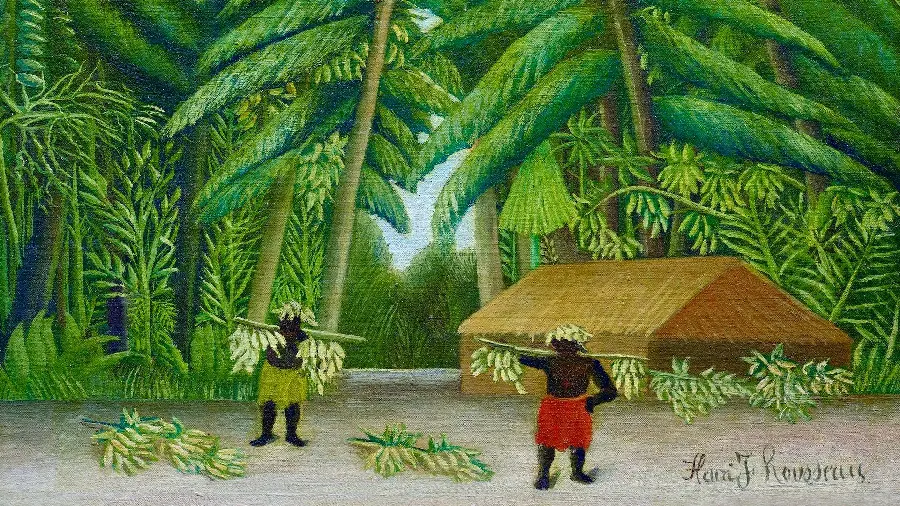 تصویر نقاشی ماجرایی در آفریقا اثر معروف آنری روسو نقاش خود آموخته فرانسوی 