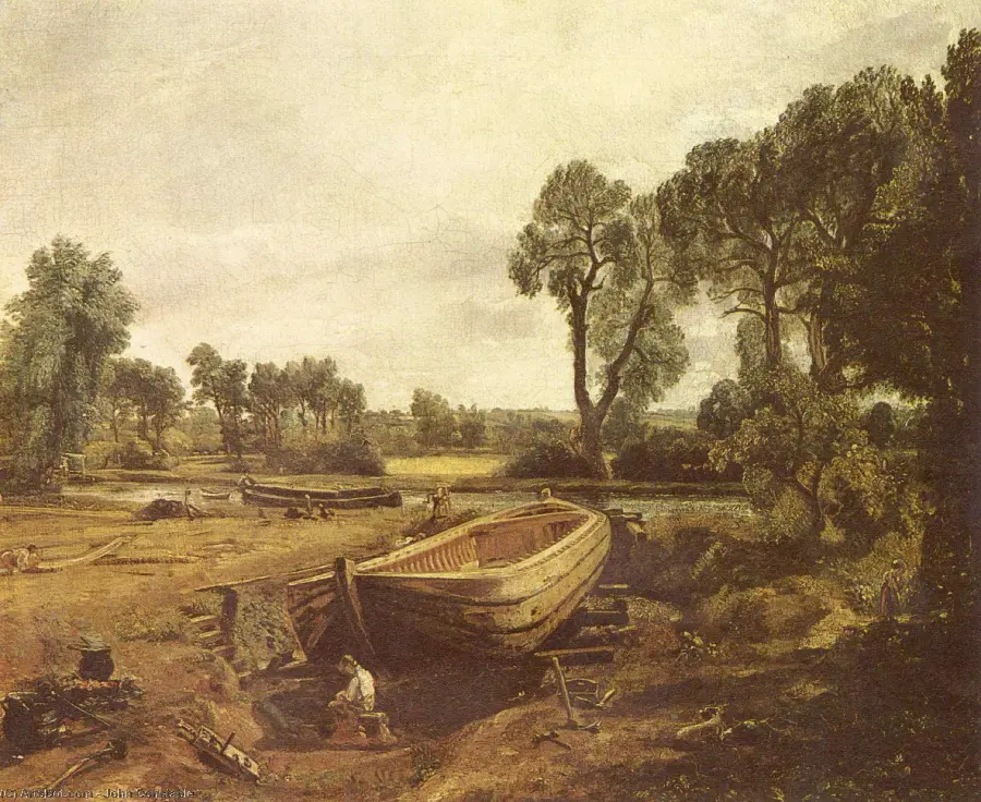 تصویر استوک نقاشی قایق سازی نزدیک فلت فورد Boat-building near Flatford Mill از جان کانستبل
