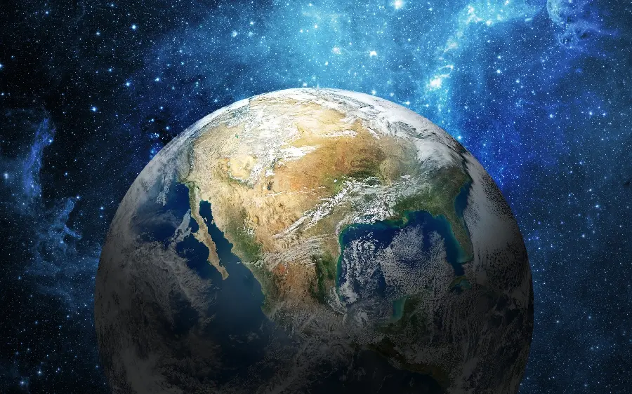 تصویر عجیب و جالب کره زمین با بک گراند آبی و پر ستاره 