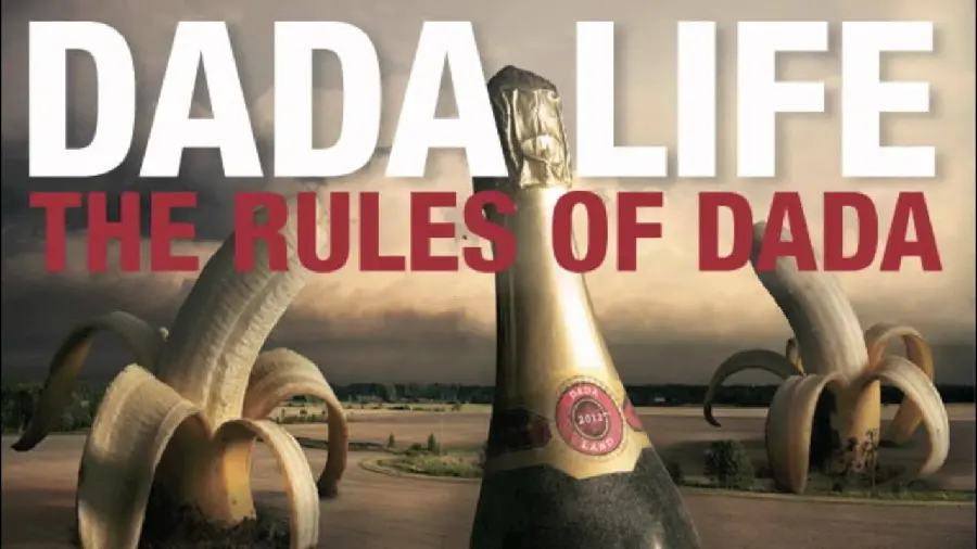 تابلو نقاشی سبک دادائیسم به همراه متن نوشته DADA LIFE 