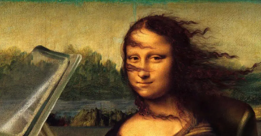فتوشاپ بامزه و خنده دار تابلو نقاشی مونالیزا یا لبخند ژکوند از داوینچی 