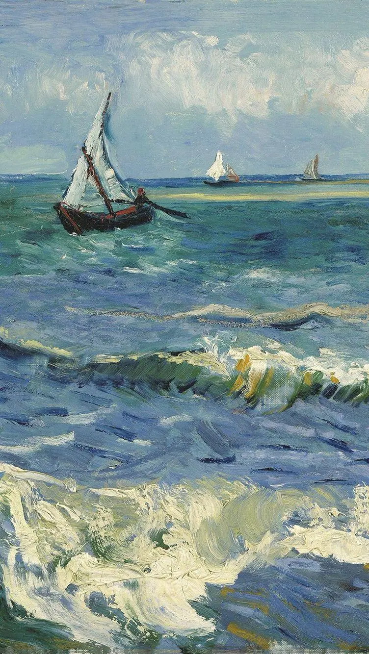 عکس نقاشی معروف موج های دریا The sea waves از مونه برای بک گراند آیفون 
