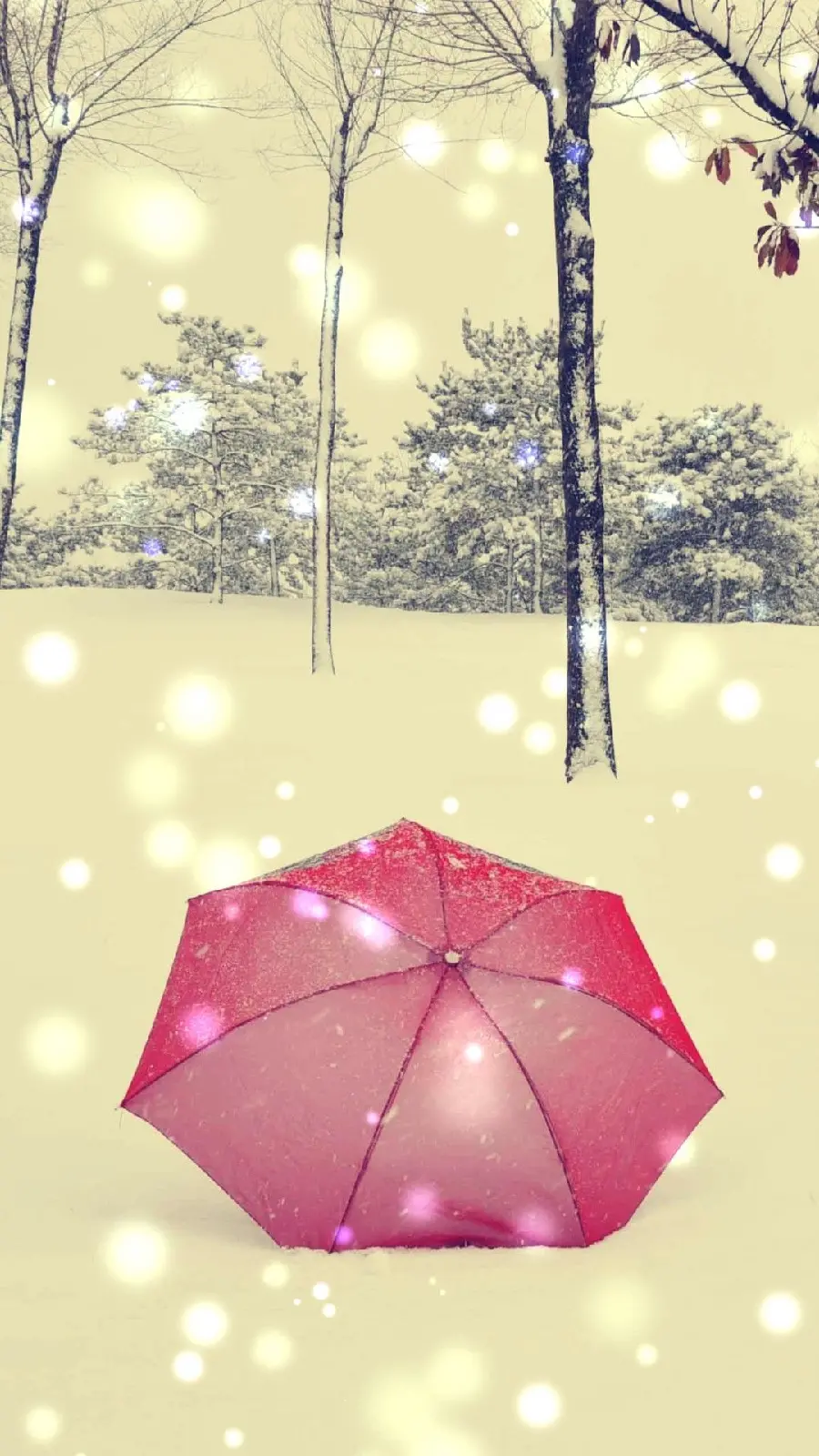 تصویر زمینه و پروفایل چتر برفی صورتی خوشرنگ افتاده روی برف 