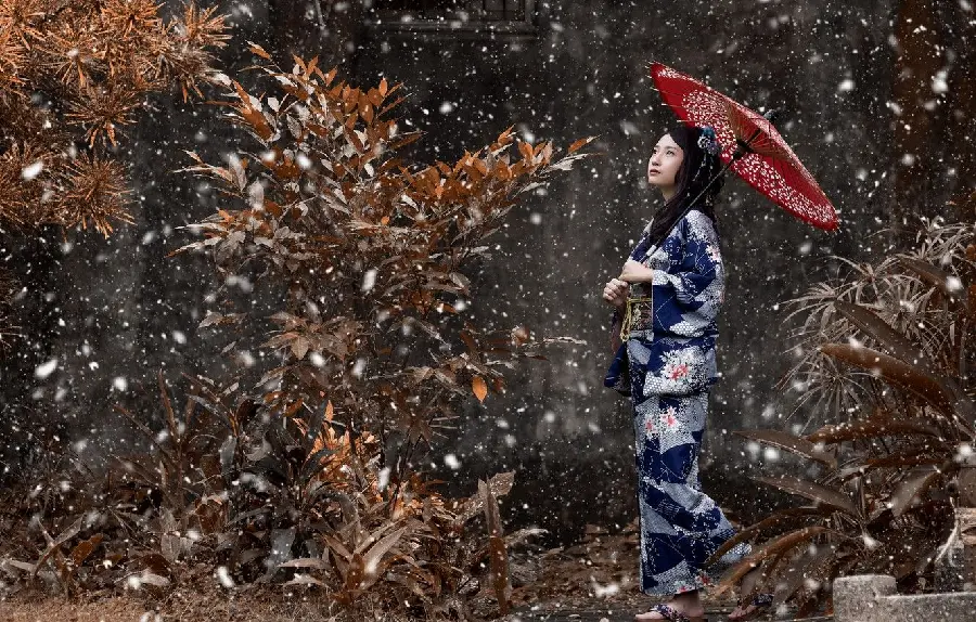 کیوت ترین تصویر گرافیکی عاشقانه و رمانتیک چتر برفی در زمستان 