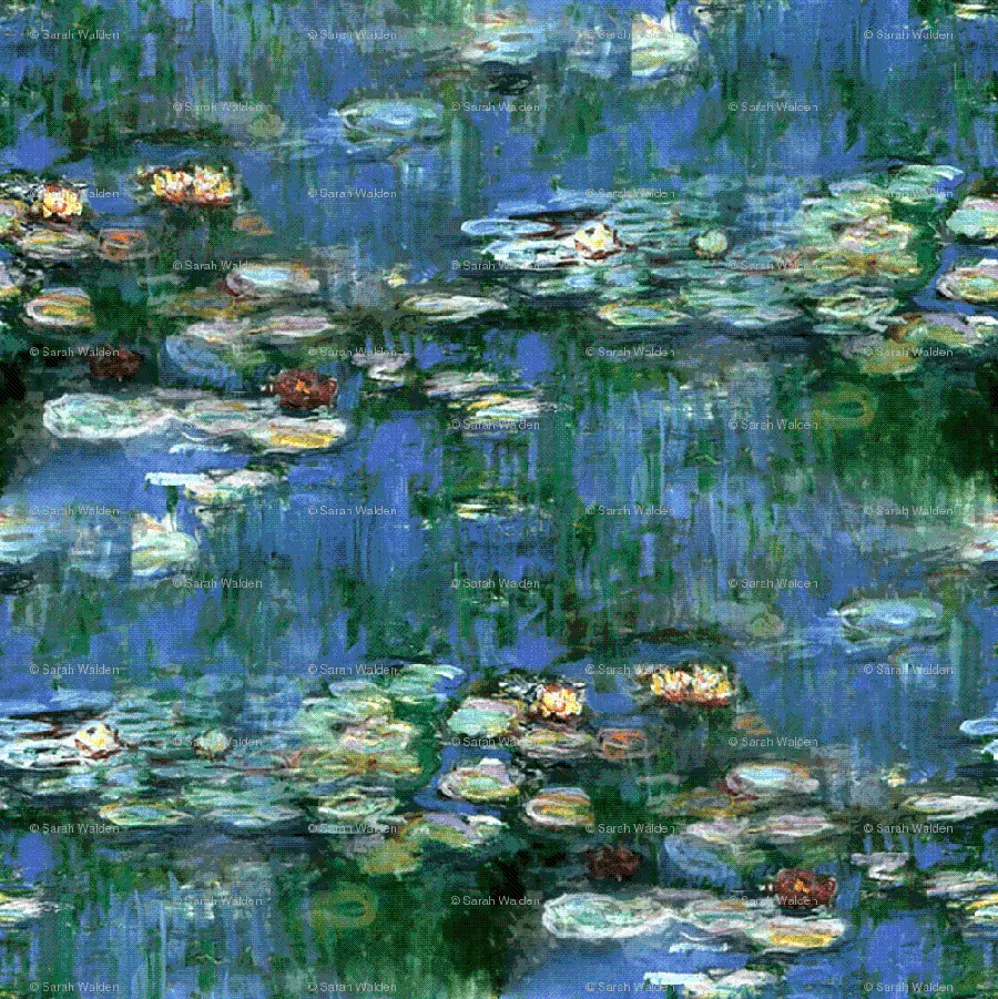 نقاشی گل فابریک مونه Waterlilies Regency طلوع آفتاب کلود مونه 1916