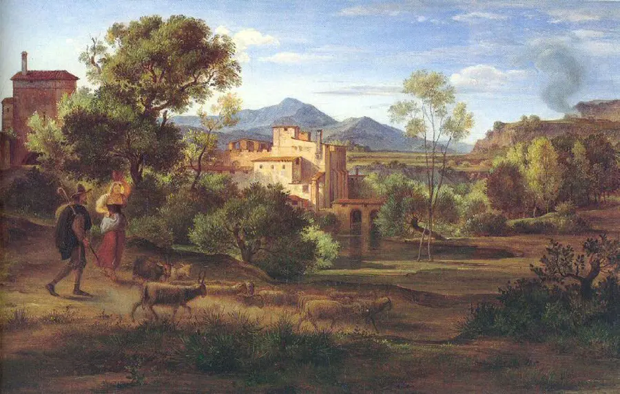 نقاشی ایتالیایی دست ساز با رنگ روغن بازتولید منظره ایتالیایی 1830