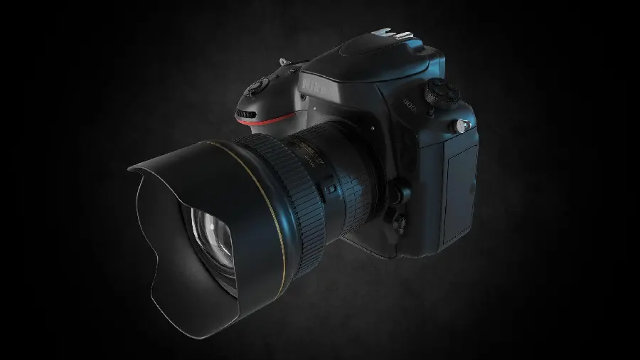 بک گراند HD دوربین نیکون مدل D800E در زمینه مشکی 