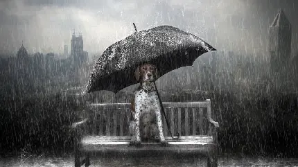 عکس سیاه و سفید سگ با چتر بارانی مناسب پروفایل و پس زمینه 