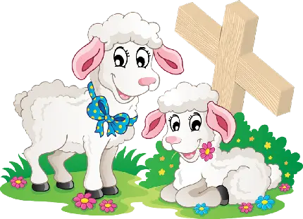 دانلود عکس پی ان جی png نقاشی گوسفند مادر و فرزند شاد و شنگول 