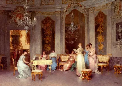 نقاشی ایتالیایی آثار هنری بازی شطرنج نقاشی و چاپ با رنگ روغن فرانچسکو بیدا (ایتالیایی 1840-1900) 